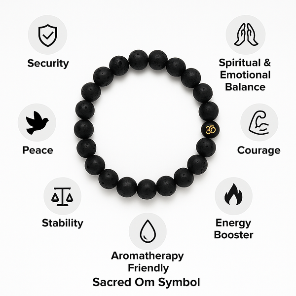 Om Black Lava Bead Stone Bracelet For Men