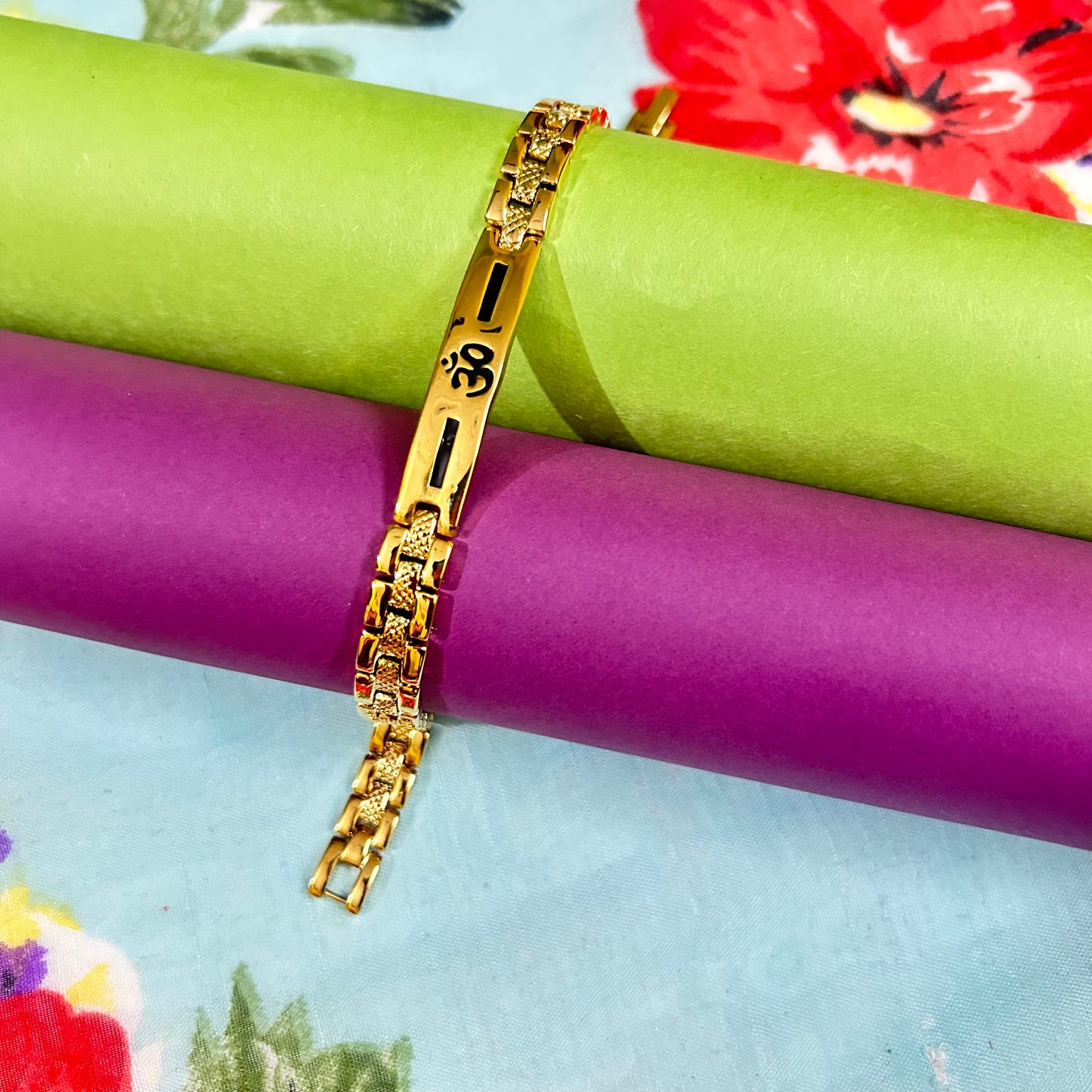 Gold Plated Om Bracelet For Men