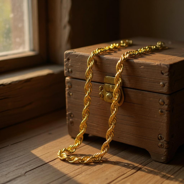 Premium Gold-Tone Stainless Steel Rope Chain Bracelet in 8 Inch