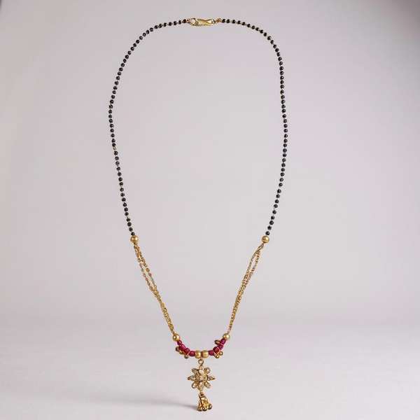 Daily Wear Mangalsutra with Elegant Floral Pendant & Gold-Tone Finish
