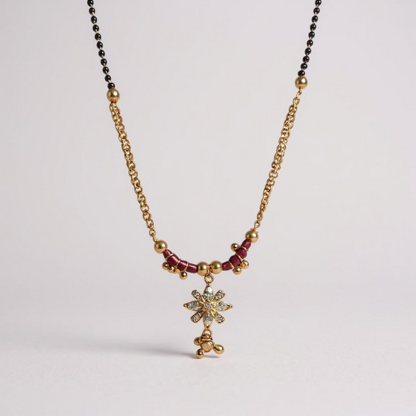 Daily Wear Mangalsutra with Elegant Floral Pendant & Gold-Tone Finish