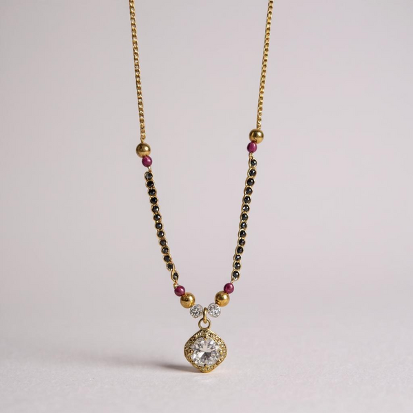 Designer Mangalsutra with Gold-Plated Pendant & Black Beads Chain