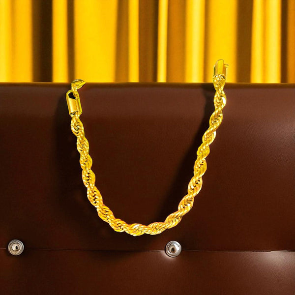 Premium Gold-Tone Stainless Steel Rope Chain Bracelet in 8 Inch