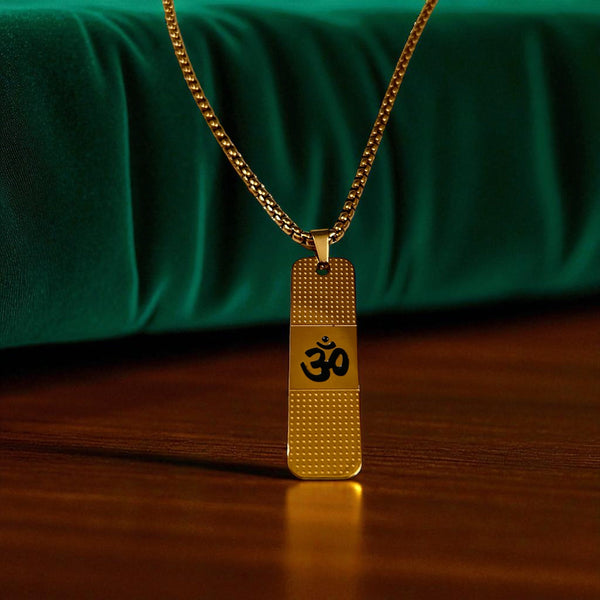 Men’s Gold Stainless Steel Om Tag Necklace – Daily Wear Jewelry