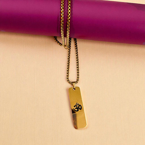 Men’s Gold Stainless Steel Om Tag Necklace – Daily Wear Jewelry