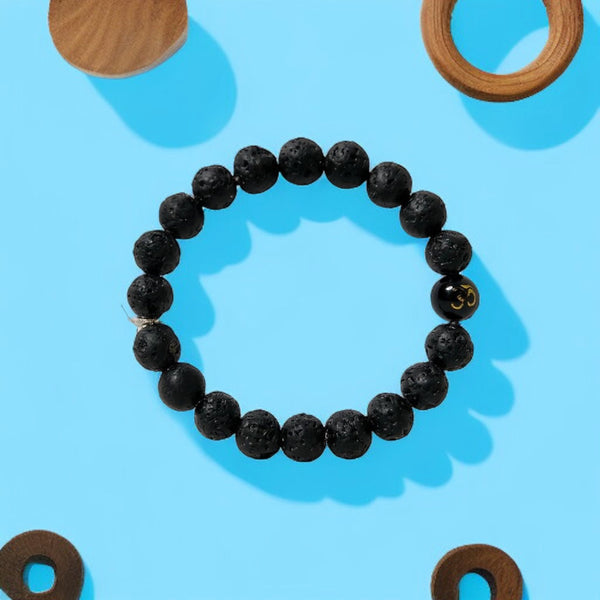 Om Black Lava Bead Stone Bracelet For Men