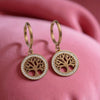 Classic Gold-Plated Tree of Life Drop Earrings with Pearl Border