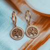 Classic Gold-Plated Tree of Life Drop Earrings with Pearl Border
