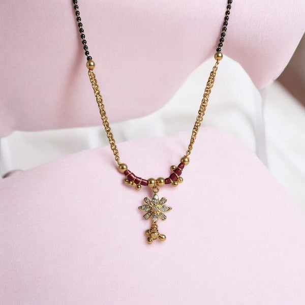 Daily Wear Mangalsutra with Elegant Floral Pendant & Gold-Tone Finish