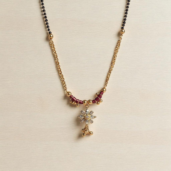 Daily Wear Mangalsutra with Elegant Floral Pendant & Gold-Tone Finish