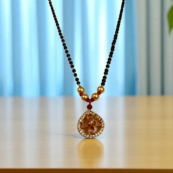 Designer Black Bead Mangalsutra with Gold Pearl Accents For Women