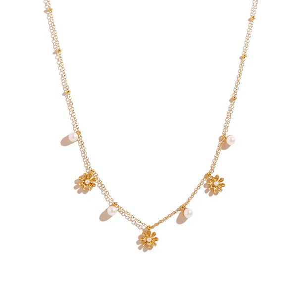 Flower-Pearl Charm Necklace For Women
