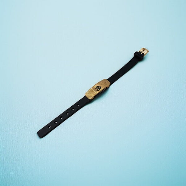 Black Om Silicon Belt Men’s Gold Bracelet