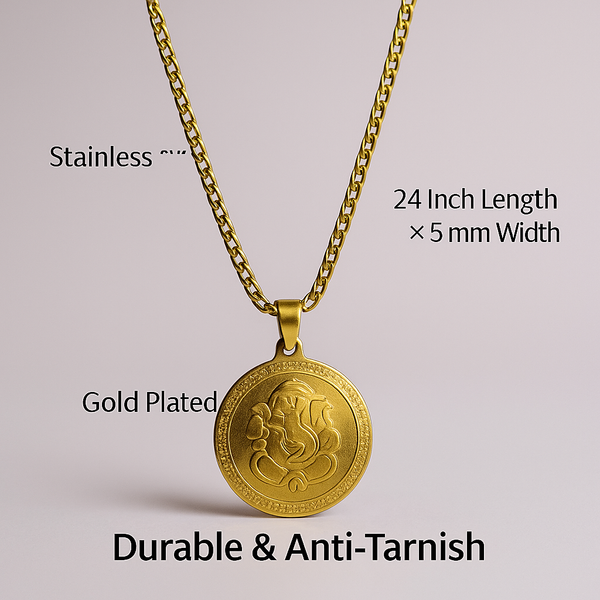 Gold Plated Ganesha Pendant Necklace Chain For Men