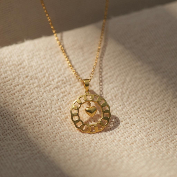Luxury Gold-Plated Heart Necklace with Green Stone & Dangling Charms
