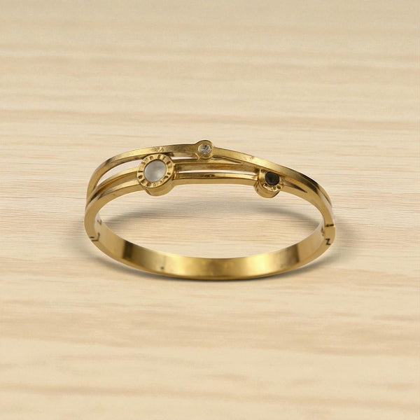 Premium Gold Finish Modern Bracelet with Dual Band & Stone Highlights For Women