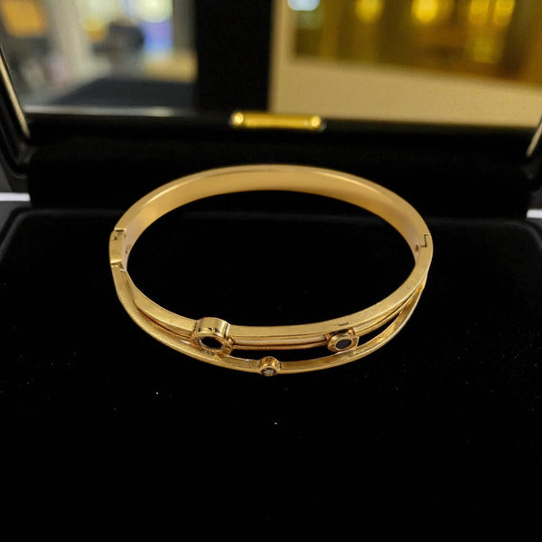 Premium Gold Finish Modern Bracelet with Dual Band & Stone Highlights For Women
