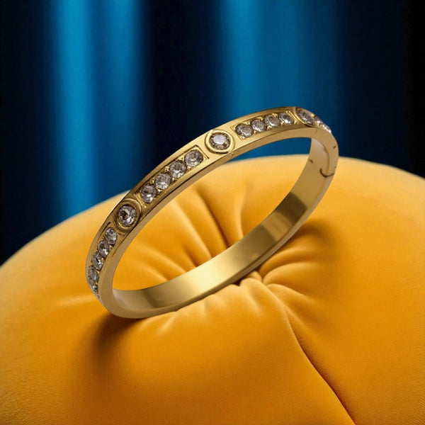 Slim Gold-Tone Bracelet with Sparkling Stones For Women