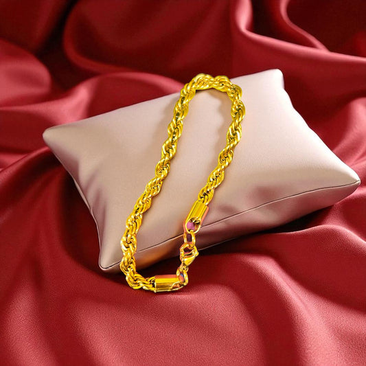 Premium Gold-Tone Stainless Steel Rope Chain Bracelet in 8 Inch