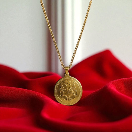 Men’s 18K Gold-Plated Ganesha Pendant Necklace | Spiritual Brass Chain