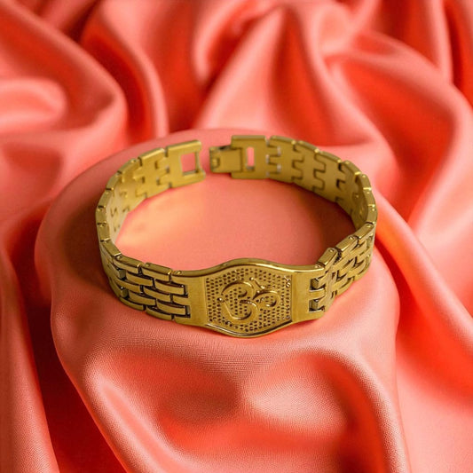 Men’s Spiritual Om Bracelet | Premium Gold-Tone | Anti-Tarnish Stainless Steel | Fashionable Wristwear