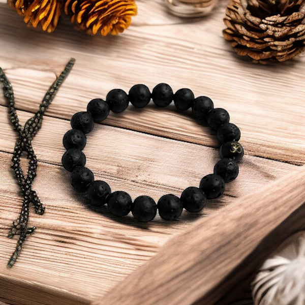 Om Black Lava Bead Stone Bracelet For Men