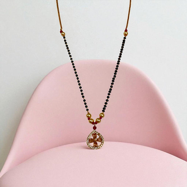 Designer Black Bead Mangalsutra with Gold Pearl Accents For Women