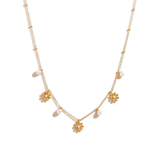 Flower-Pearl Charm Necklace